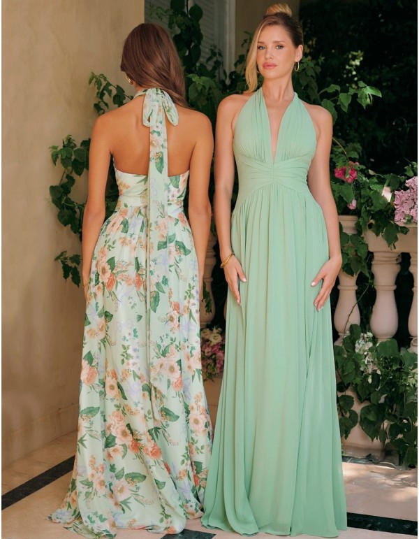 Longue robe d'invité décolletée et imprimée de fleurs 2