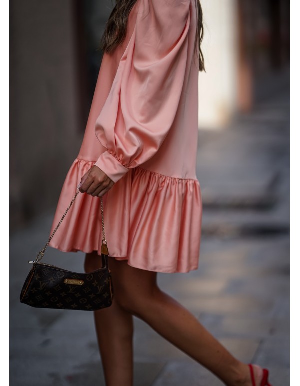 Vestido corto salmón con manga larga 2