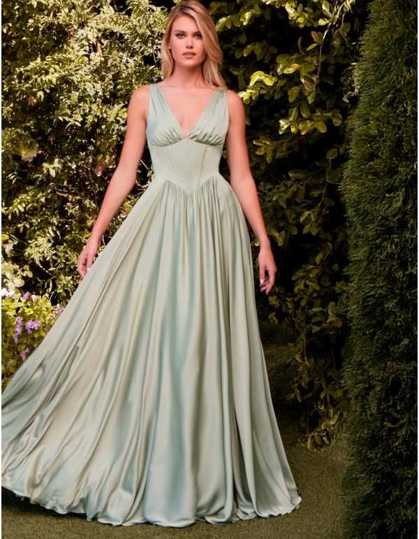 Robe de soirée en satin avec corsage et bretelles dentelés