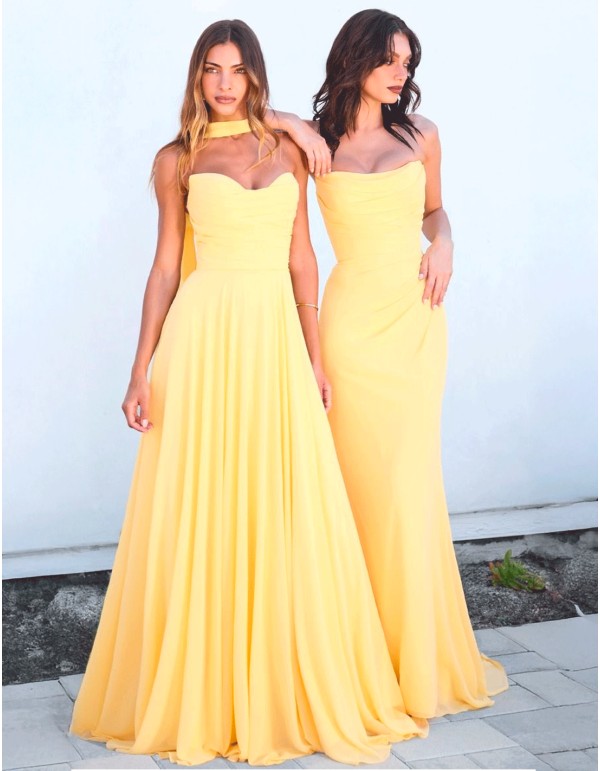 Robe d'invité sans bretelles, longue et drapée, en...