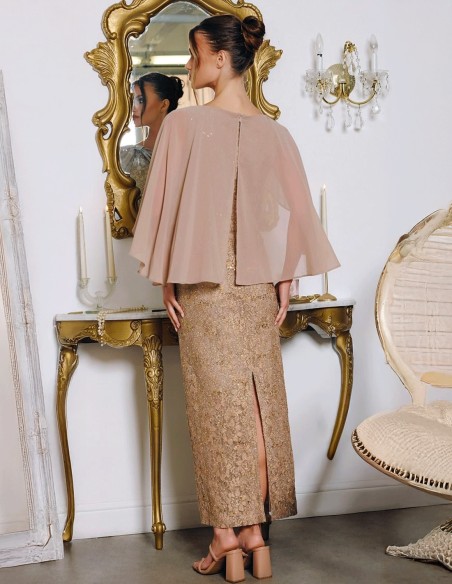 Lace midi party dress with cape