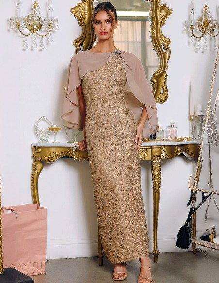 Lace midi party dress with cape