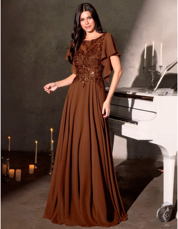 Robe de soirée longue avec corsage en strass et manches...