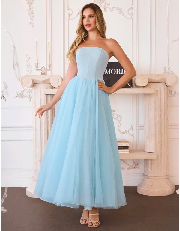 Robe d'invité sans bretelles avec jupe en tulle et nœud...