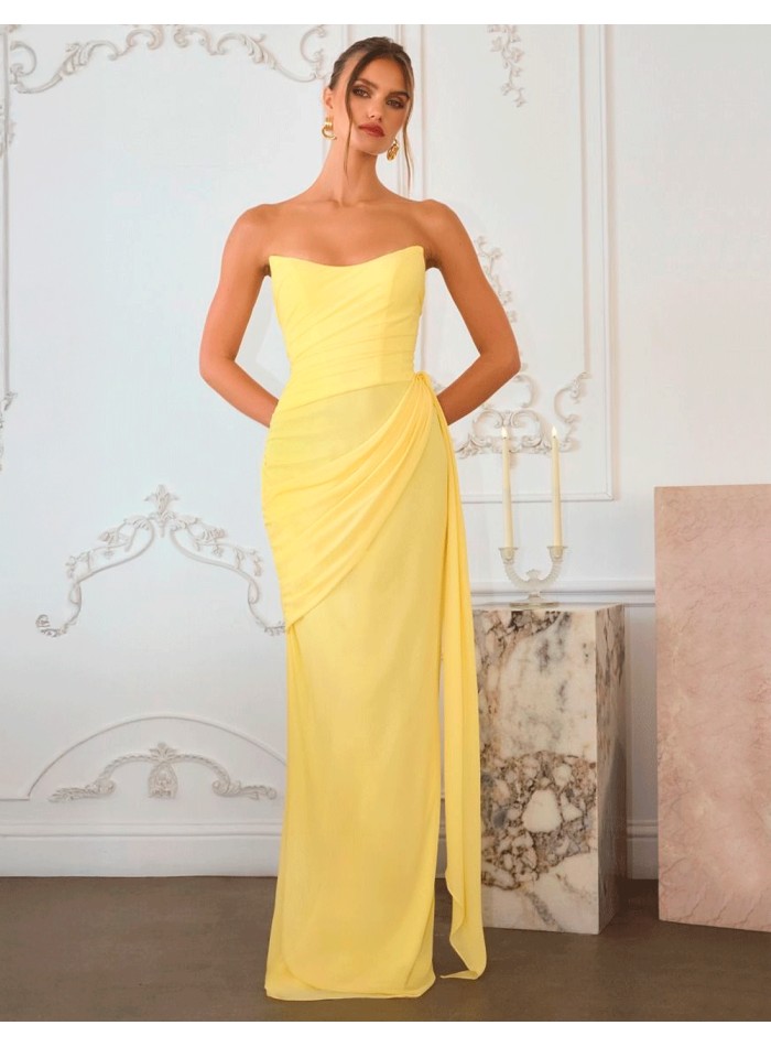 Robe de soirée longue en mousseline de soie...