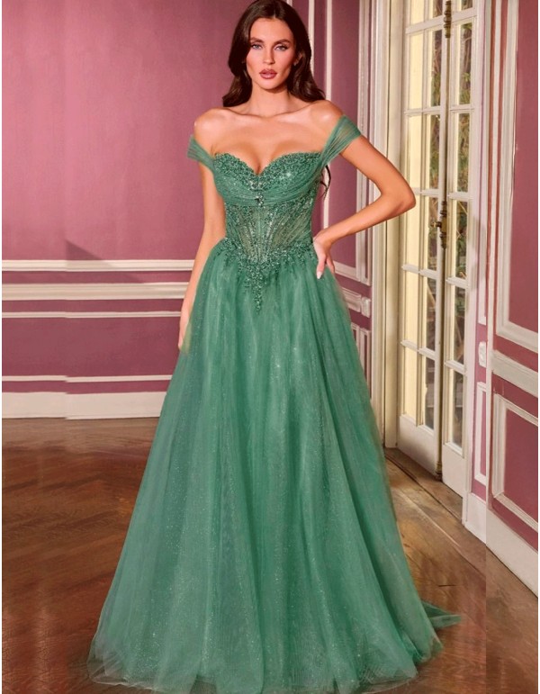 Robe de princesse avec encolure bardot, corsage brodé et...