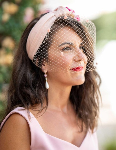 Pink knotted headband with preserved flowers