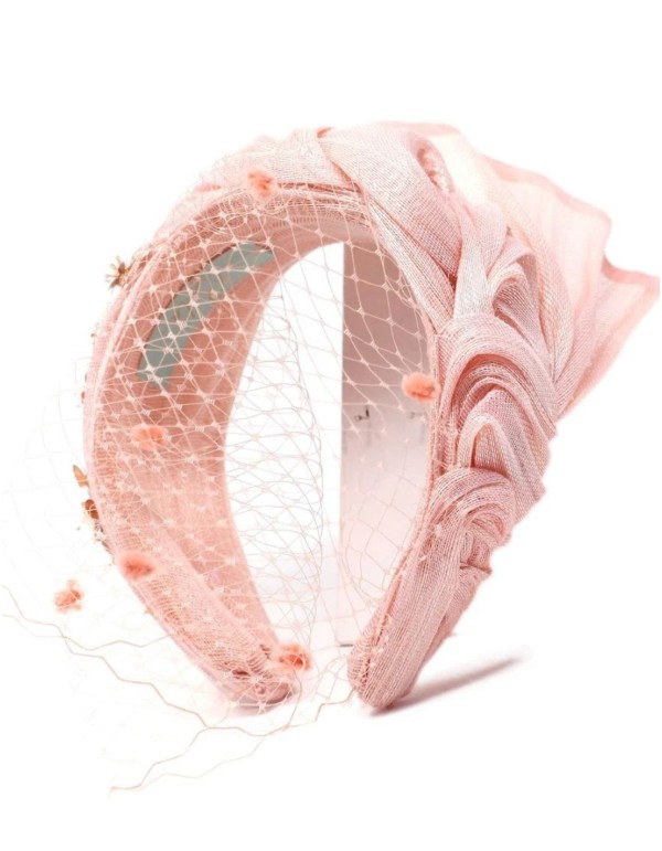 Ruffled pink guest headband with jewelry and lattice... 2