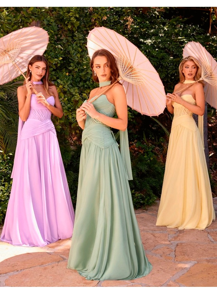 Long chiffon wedding guest dress with...