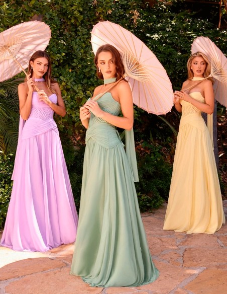 Long chiffon wedding guest dress with sweetheart neckline and matching shawl