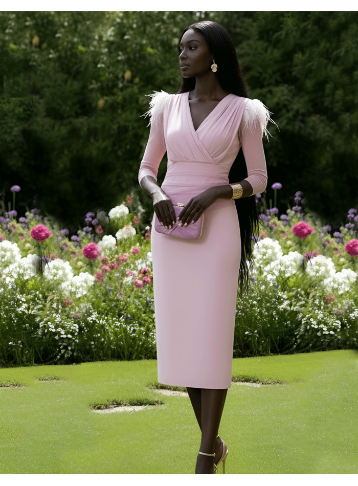 Elegant draped midi dress with flattering...