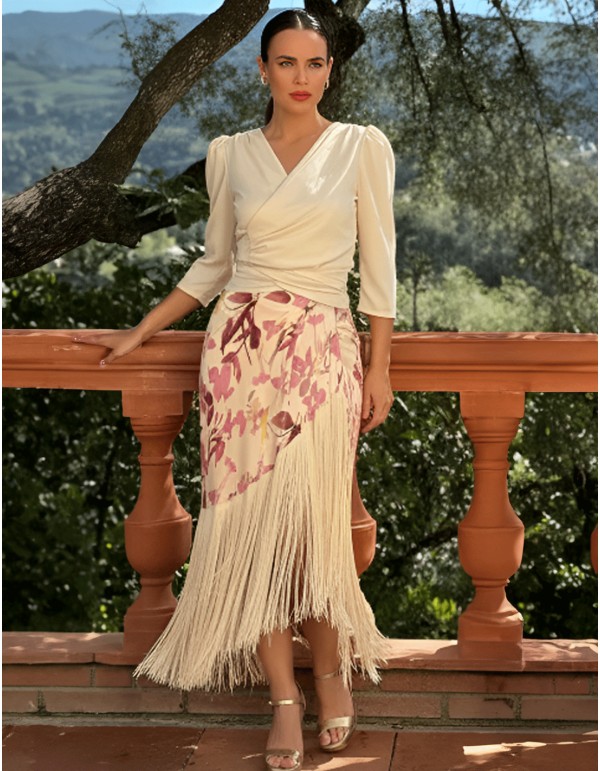 Ensemble blouse et jupe imprimées avec devant drapé et... 2