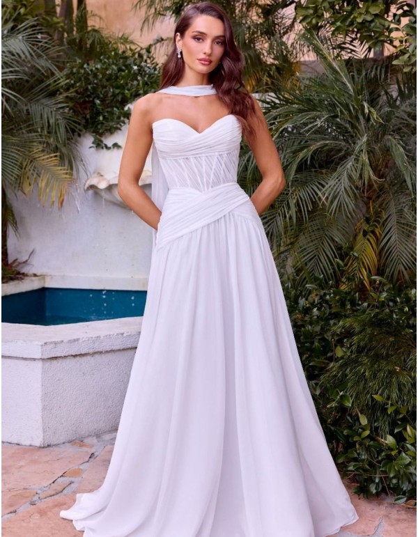 Long wedding dress with sweetheart neckline and ruched...