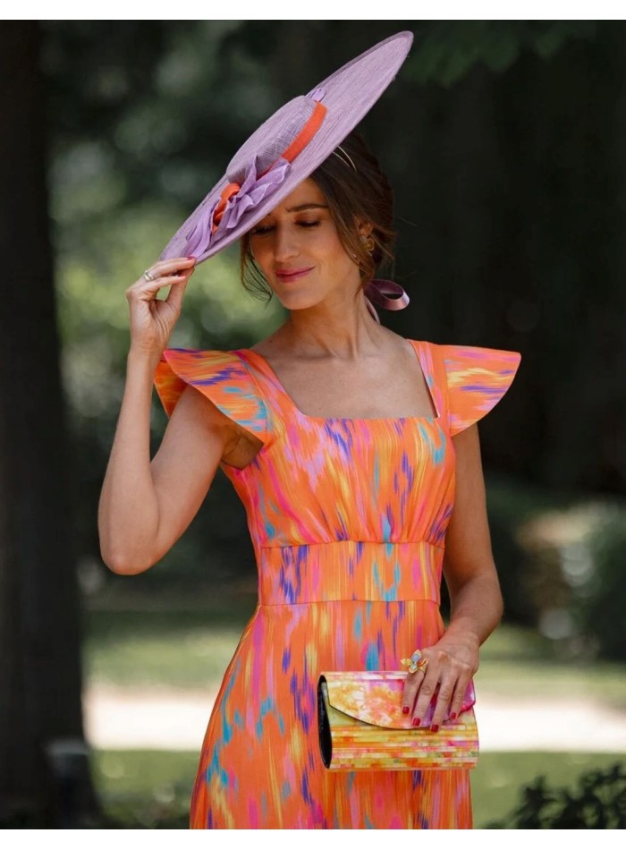 Mauve sinamay guest pamela with orange details