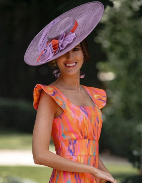 Mauve sinamay guest pamela with orange details