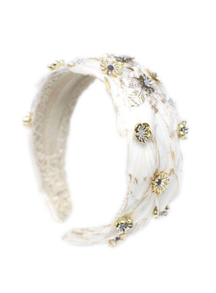 White feather guest headband with jeweled...