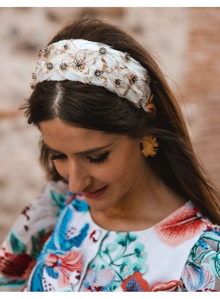 White feather guest headband with jeweled...