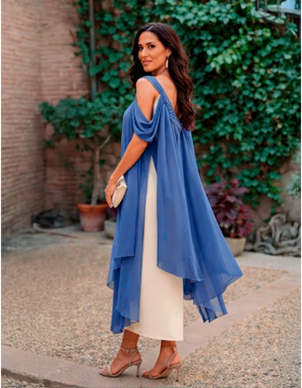 Two-tone midi dress with asymmetrical neckline and... 2