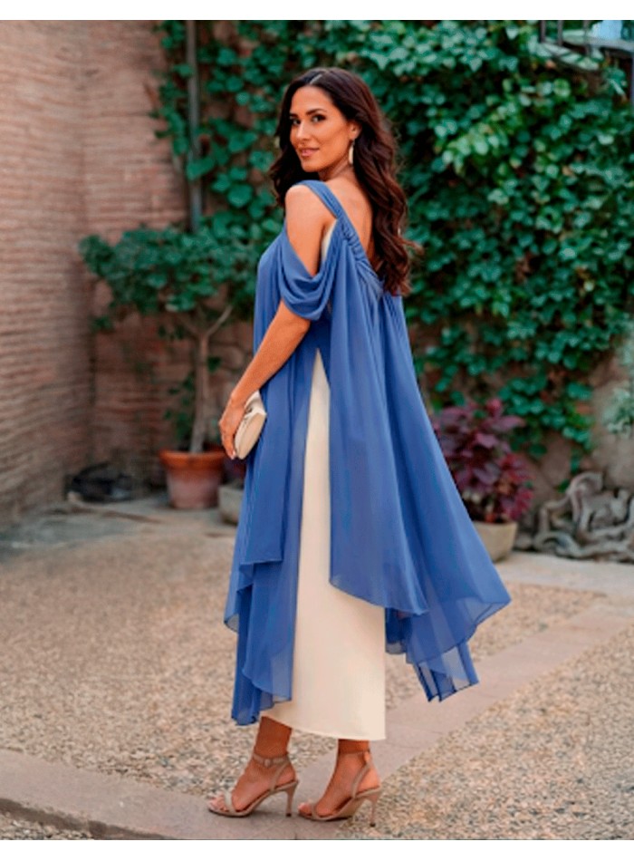 Robe midi bicolore avec encolure asymétrique et...