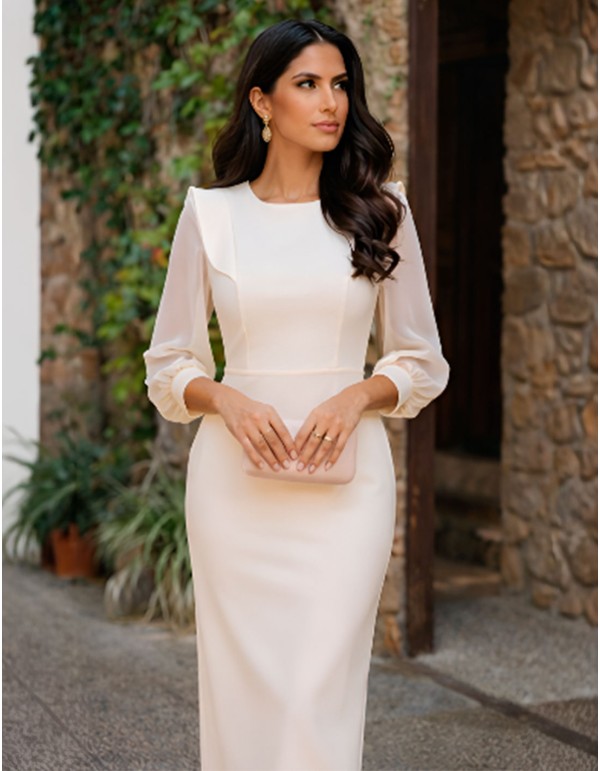 Vestido midi con manga holgada y abertura en la espalda