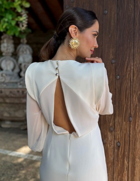 copy of Robe d'invité midi avec encolure croisée et manches en tulle