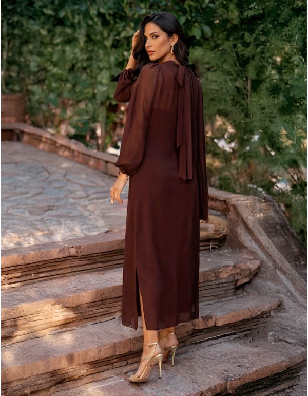 Robe d'invité midi avec manches en mousseline de soie 2