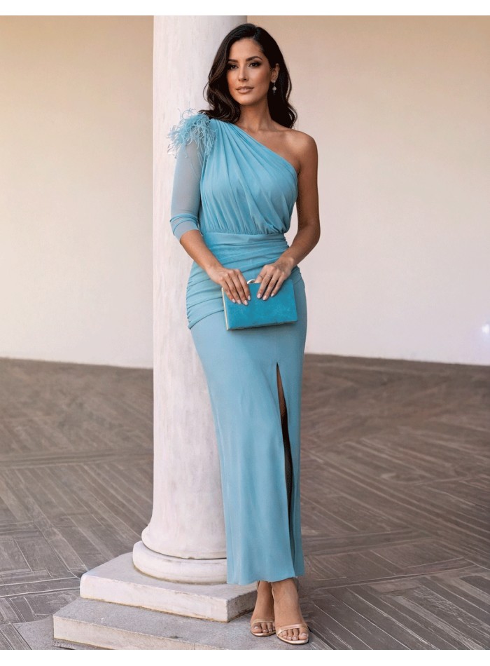 Robe midi asymétrique bleu pastel - Modèle...