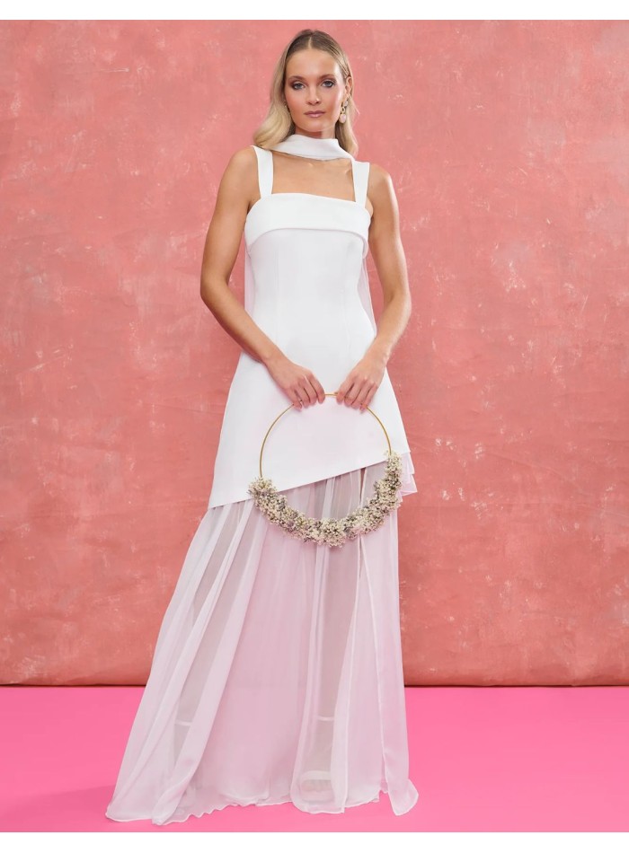 Wedding dress with square neckline and...