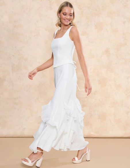 Vaporous chiffon midi bridal skirt with asymmetrical ruffles