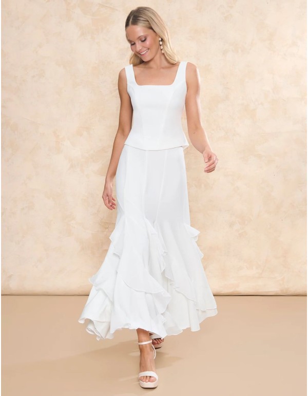 Vaporous chiffon midi bridal skirt with asymmetrical ruffles 2