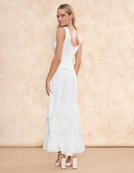 Vaporous chiffon midi bridal skirt with asymmetrical ruffles