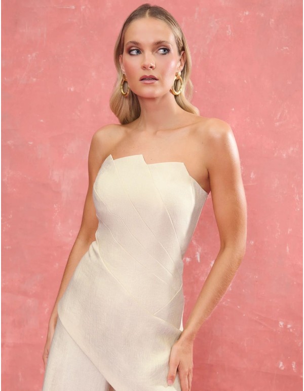 Strapless top with geometric neckline and asymmetrical...