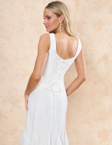 Haut de mariage à encolure carrée avec surpiqûres verticales