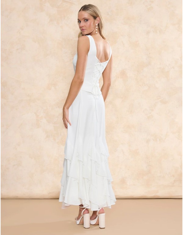 Top de novia con escote cuadrado con costuras verticales 2