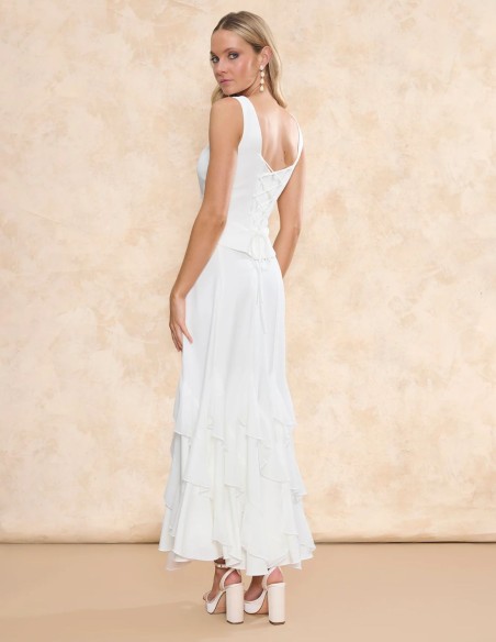 Haut de mariage à encolure carrée avec surpiqûres verticales