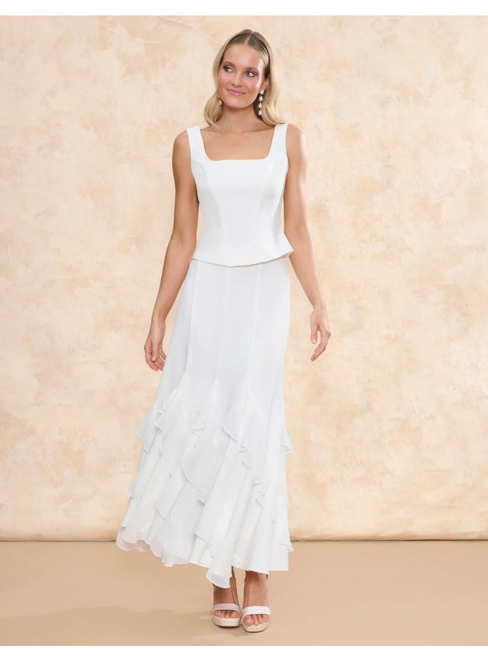 Top de novia con escote cuadrado con costuras verticales