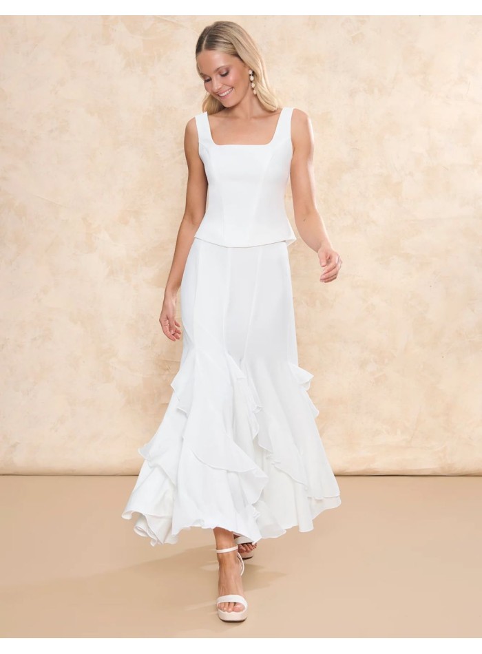 Top de novia con escote cuadrado con costuras verticales