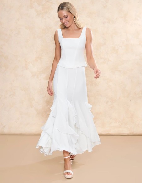 Bridal top with square neckline and vertical stitching