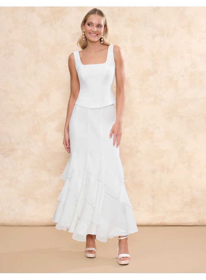 Top de novia con escote cuadrado con costuras verticales