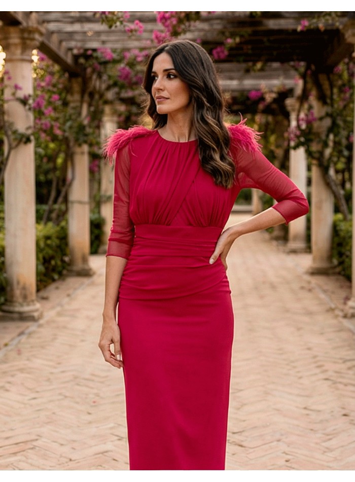 Cherry colored midi wedding dress with...