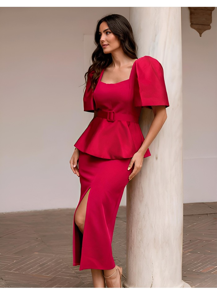 Robe de soirée midi avec manches bouffantes et...