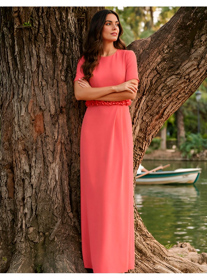 Vestido de fiesta de tirante ancho con sobrecamisa