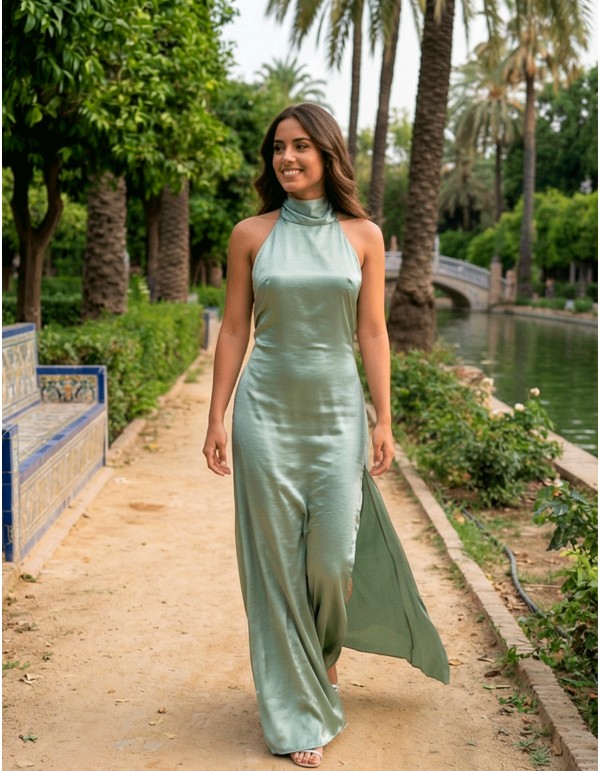 Robe de bal de fin d'année en satin vert pastel avec... 2