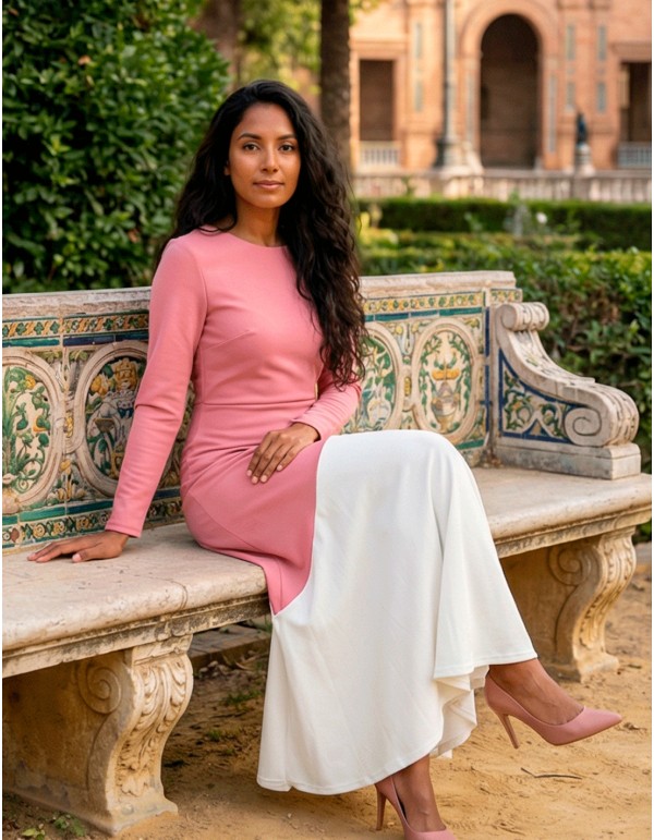 Robe midi bicolore rose et beige pastel avec ourlet à... 2