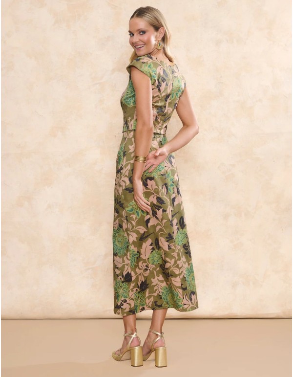 Jupe midi à coupe évasée en tissu imprimé vert 2