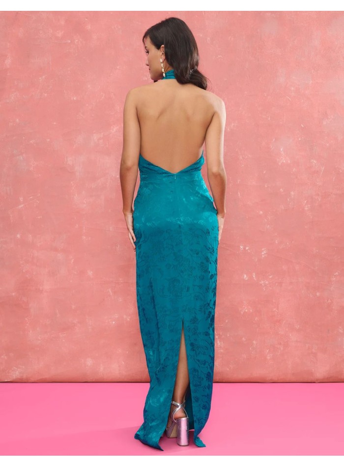 Long blue jacquard jacquard fabric guest dress...