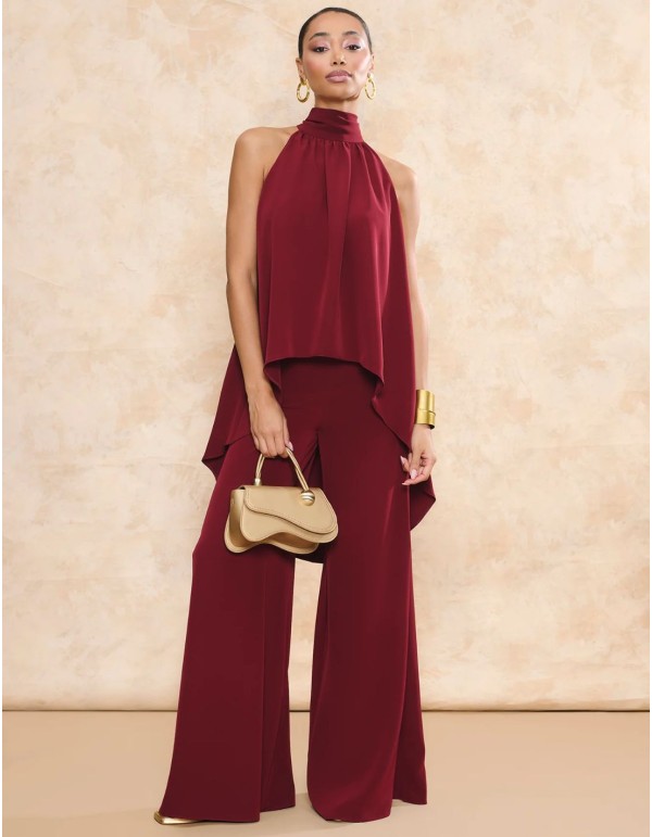Pantalon de coupe palazzo taille haute marron