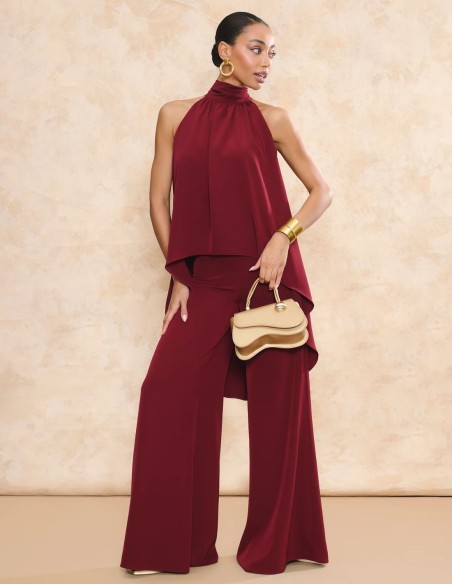 Maroon palazzo cut high-waist guest pants
