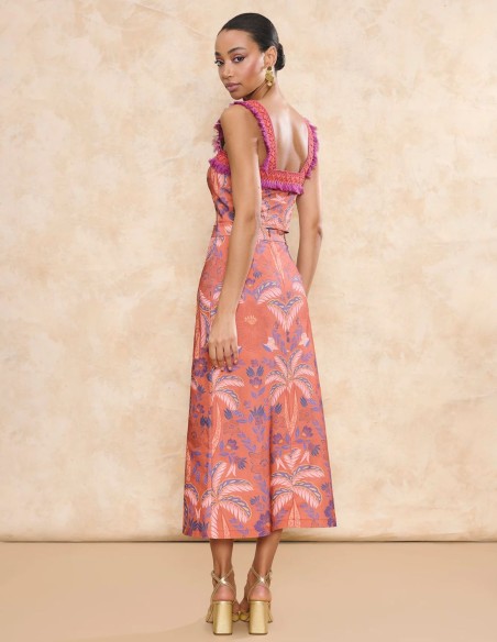 Coral print fabric midi skirt with flared cut for guest