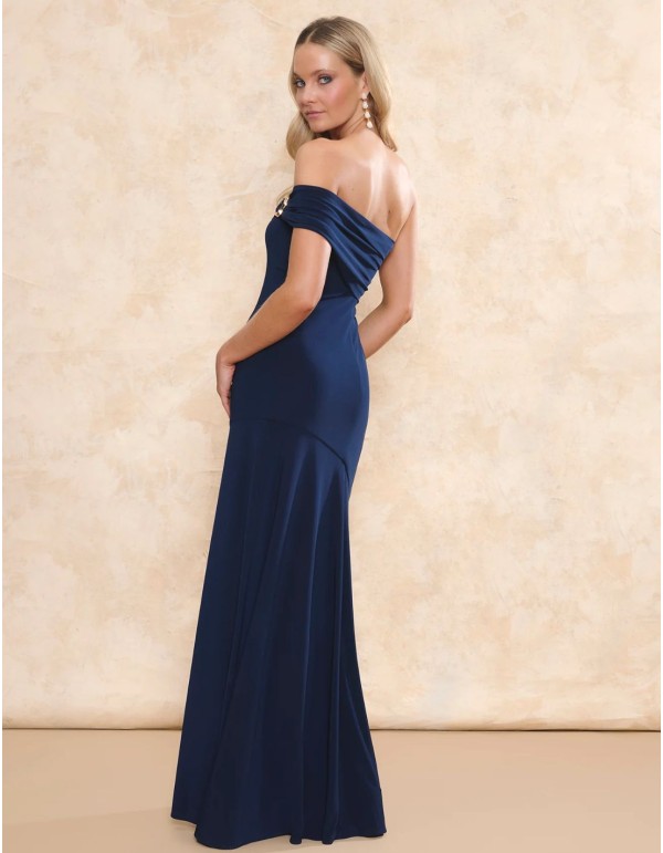 Robe de soirée longue en maille de soie avec encolure... 2